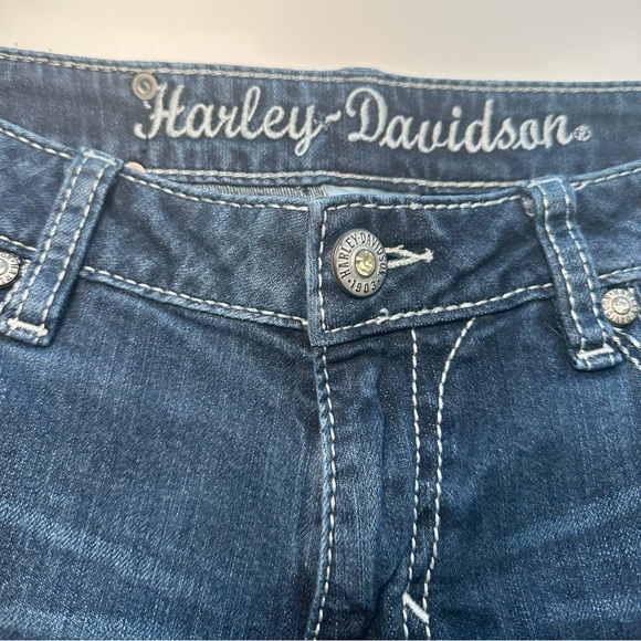 HARLEY DAVIDSON JEWELED LEATHER LOGO JEANS SIZE 6 PETITE - Picture 2 of 14